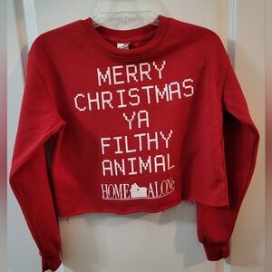 Home Alone Women's Small Crop Top Sweater 2017 Merry Christmas Ya Filthy Animal